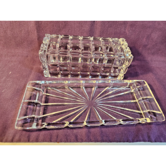Heavy Crystal Glass Covered Butter Dish Mikasa Atrium? Block Design - Picture 9 of 9